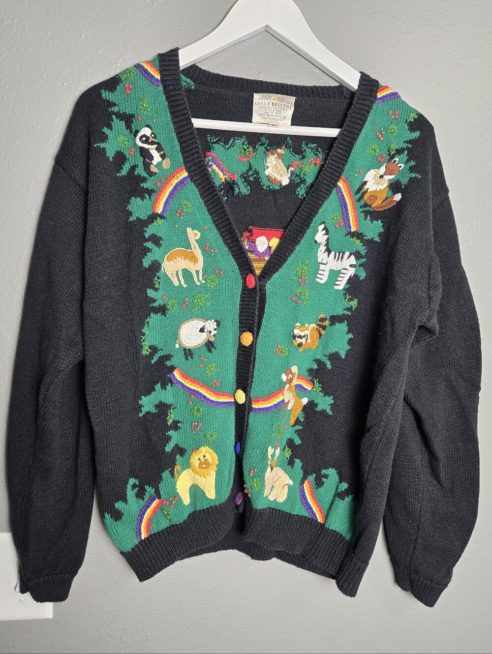 Susan Bristol Vintage Noahs Ark Cardigan Sweater Size Medium